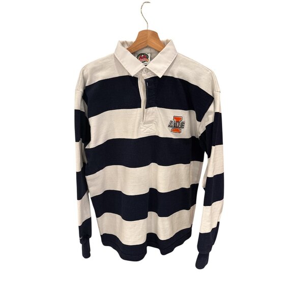 Barbarian Other - Vintage  Blokecore Illinois Rugby Shirt – Navy Striped Gear for Sports Long Slee